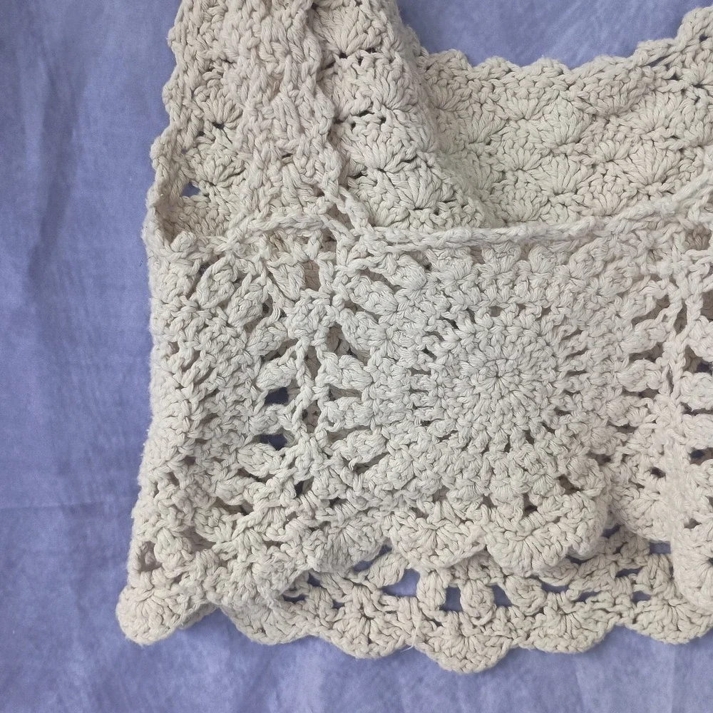 Handmade Crochet Tank Top Cream Open Knit Boho Festival Cottagecore